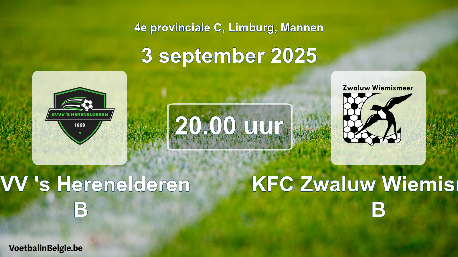 Scheduled match men football: KVVV 's Herenelderen B - KFC Zwaluw Wiemismeer B (3 September 2025)