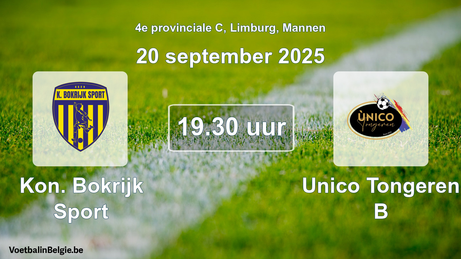 Scheduled match men football: Kon. Bokrijk Sport - Unico Tongeren B (20 September 2025)