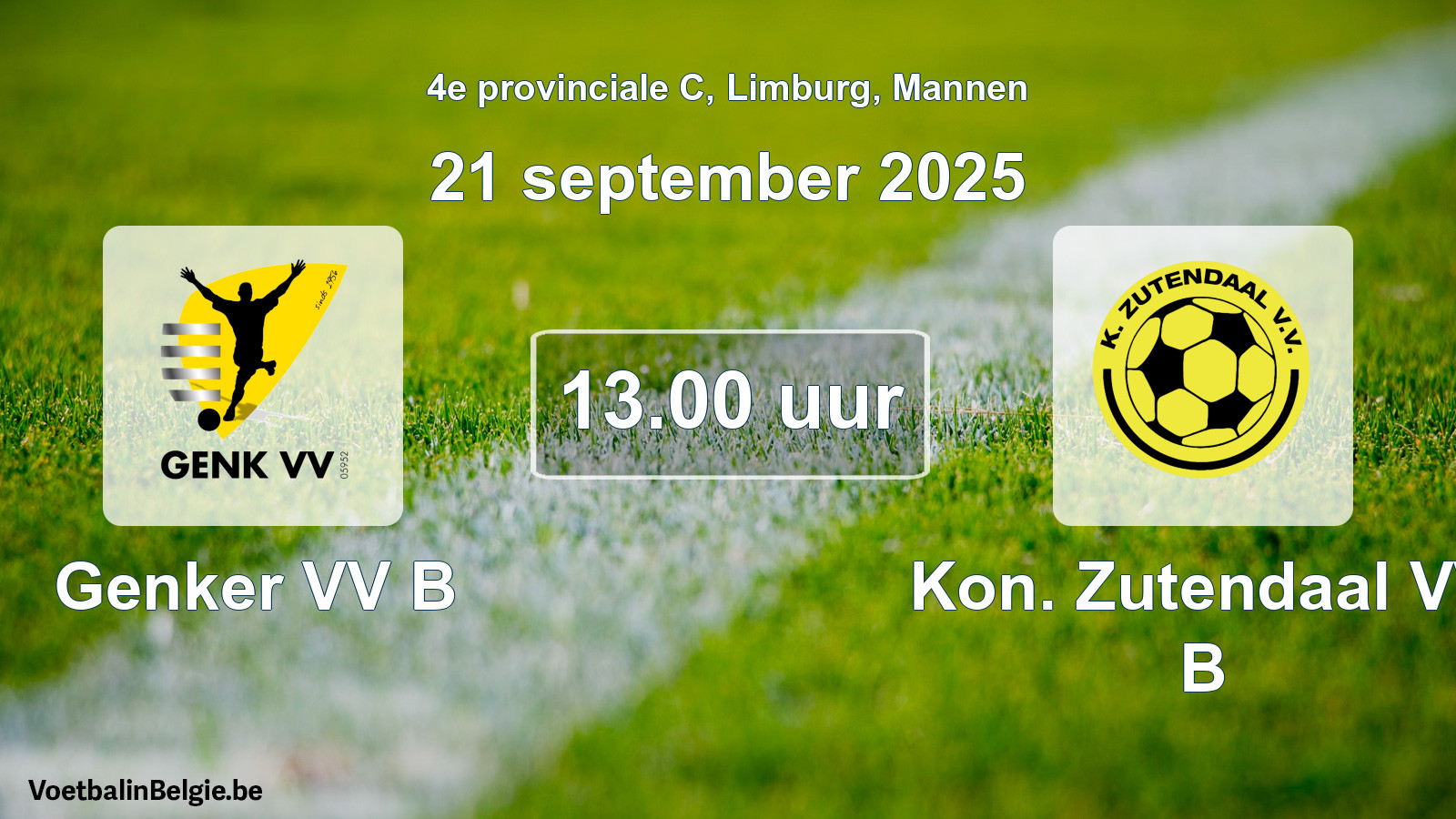 Scheduled match men football: Genker VV B - Kon. Zutendaal VV B (21 September 2025)
