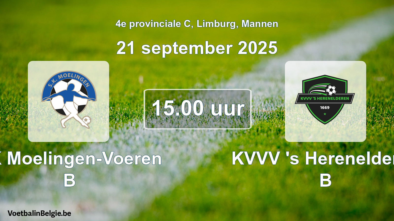 Geplande wedstrijd mannenvoetbal: SK Moelingen-Voeren B - KVVV 's Herenelderen B (21 september 2025)