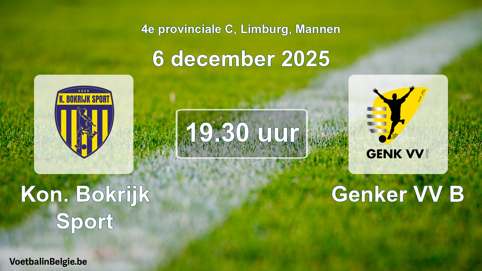 Geplantes Spiel männer-Fußball: Kon. Bokrijk Sport - Genker VV B (6 Dezember 2025)