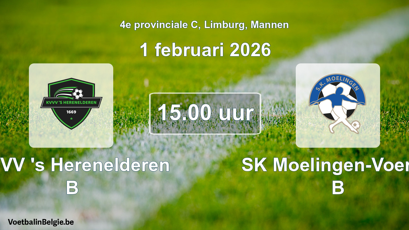 Geplande wedstrijd mannenvoetbal: KVVV 's Herenelderen B - SK Moelingen-Voeren B (1 februari 2026)