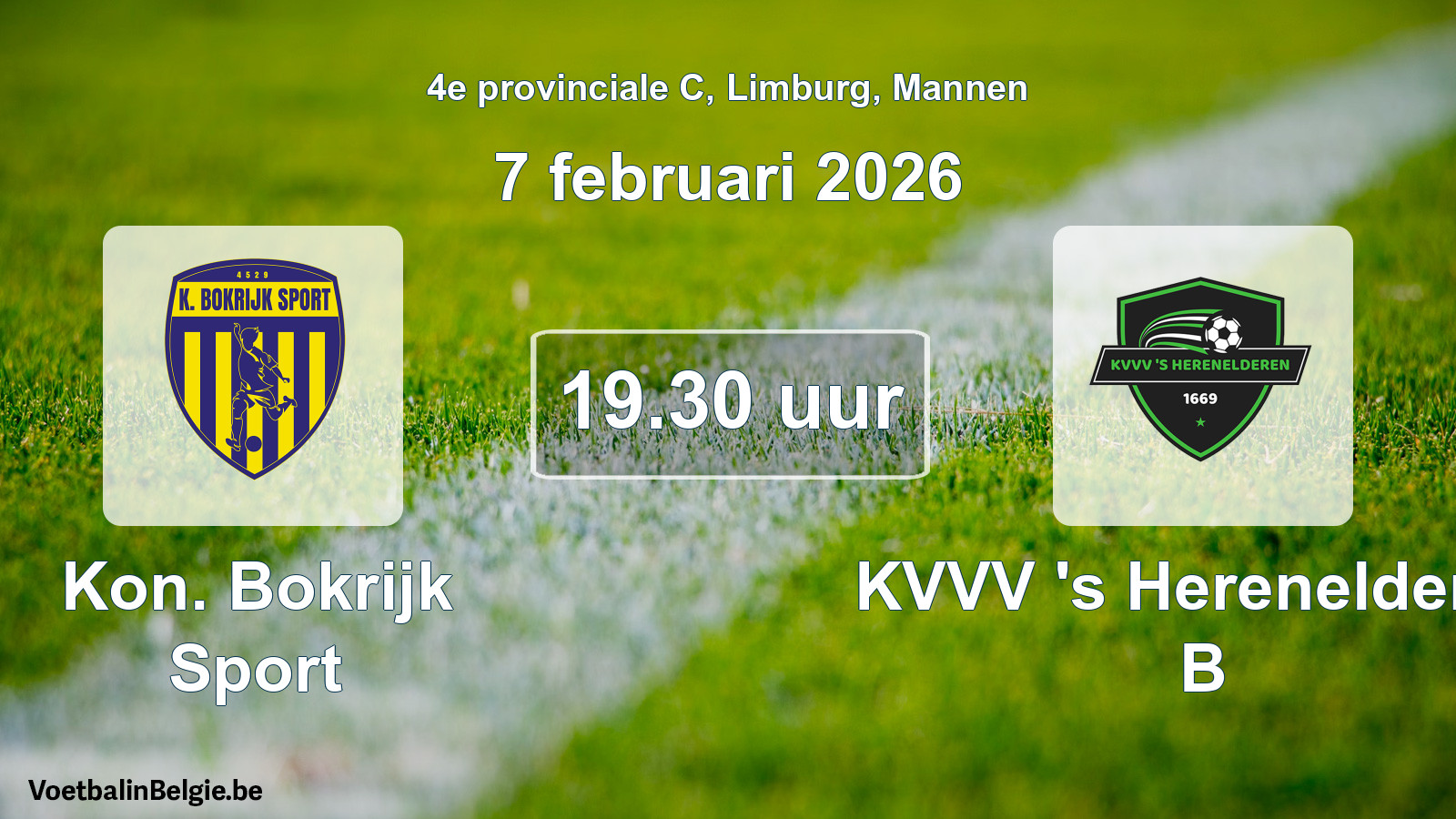 Scheduled match men football: Kon. Bokrijk Sport - KVVV 's Herenelderen B (7 February 2026)