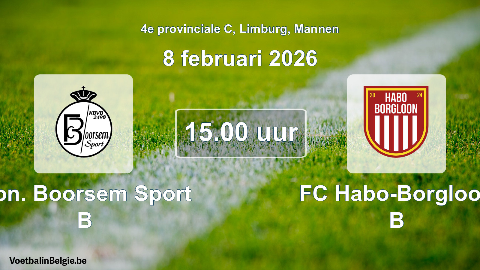 Geplande wedstrijd mannenvoetbal: Kon. Boorsem Sport B - FC Habo-Borgloon B (8 februari 2026)
