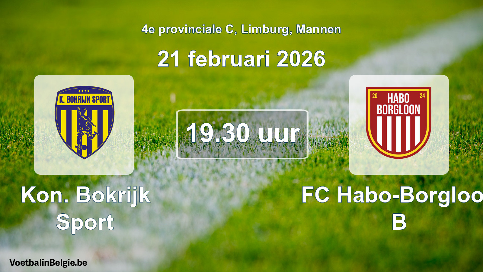 Geplantes Spiel männer-Fußball: Kon. Bokrijk Sport - FC Habo-Borgloon B (21 Februar 2026)