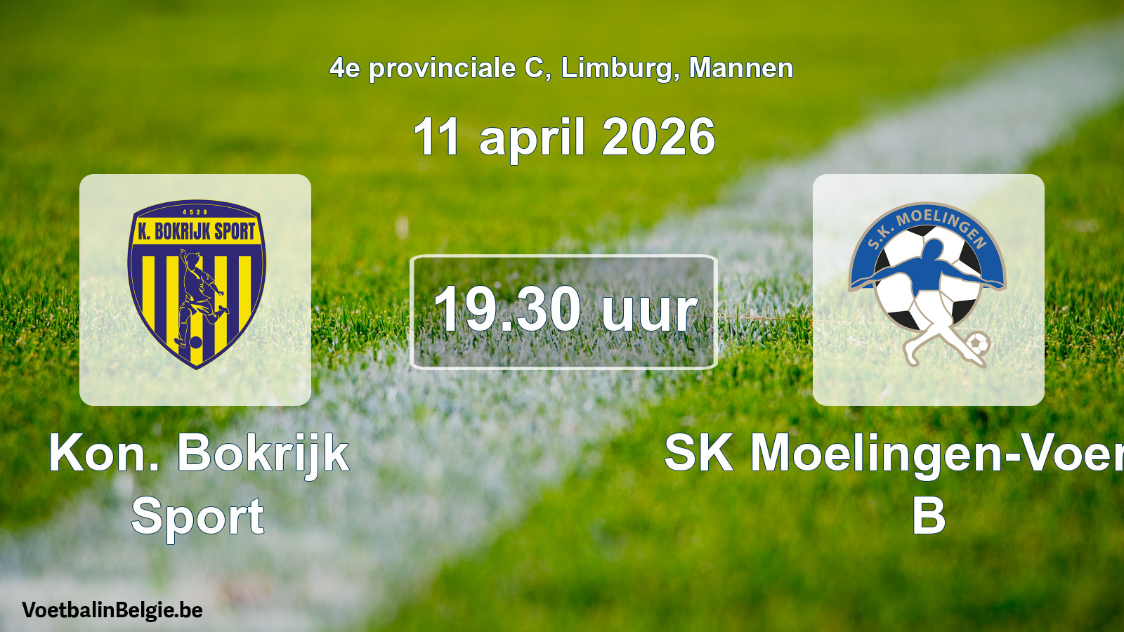Scheduled match men football: Kon. Bokrijk Sport - SK Moelingen-Voeren B (11 April 2026)