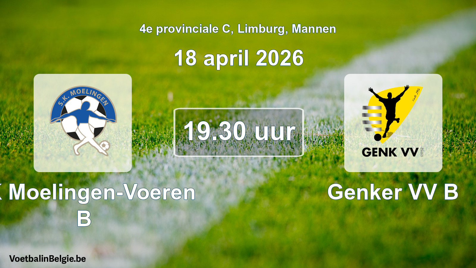 Scheduled match men football: SK Moelingen-Voeren B - Genker VV B (18 April 2026)