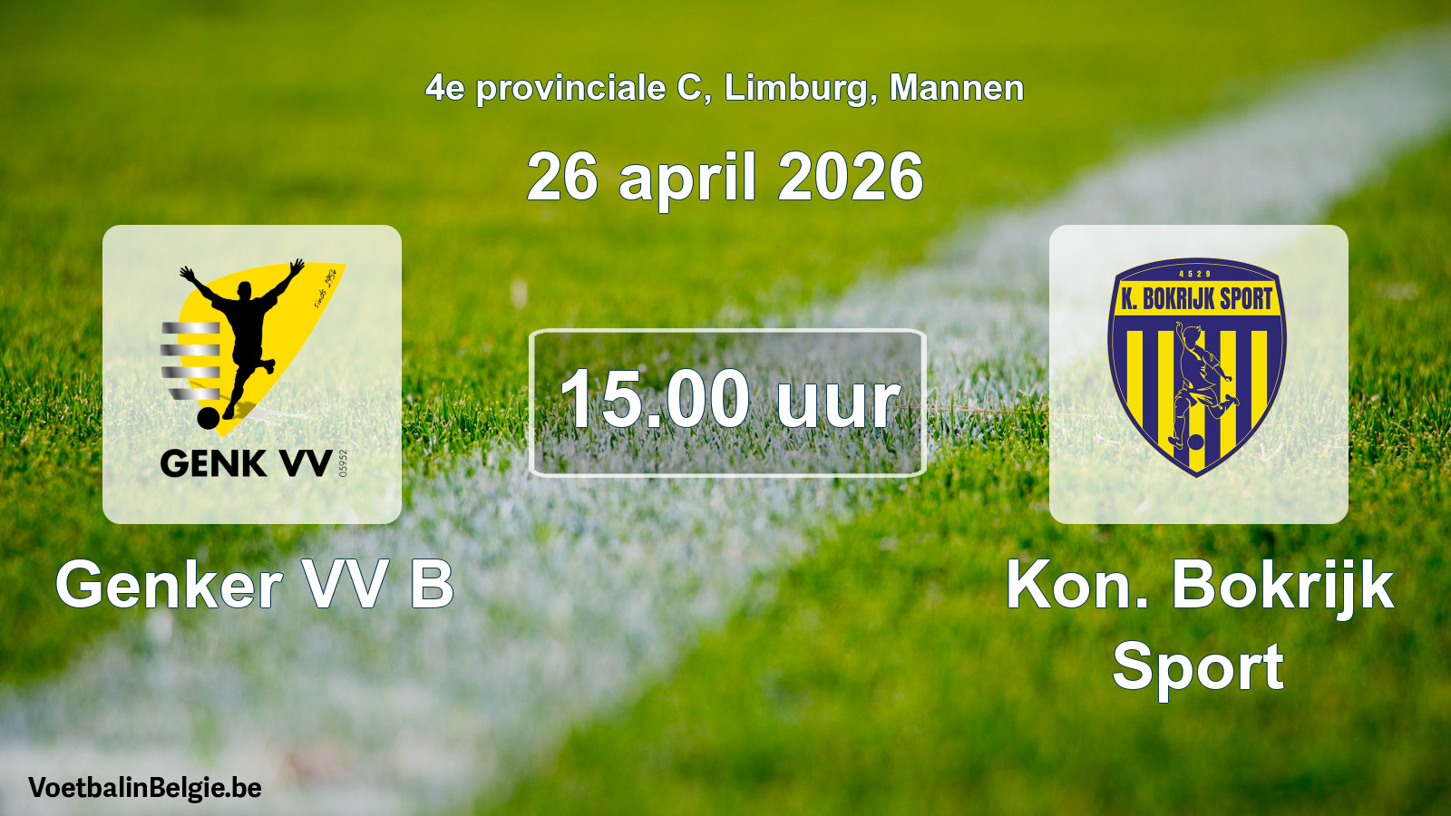 Scheduled match men football: Genker VV B - Kon. Bokrijk Sport (26 April 2026)