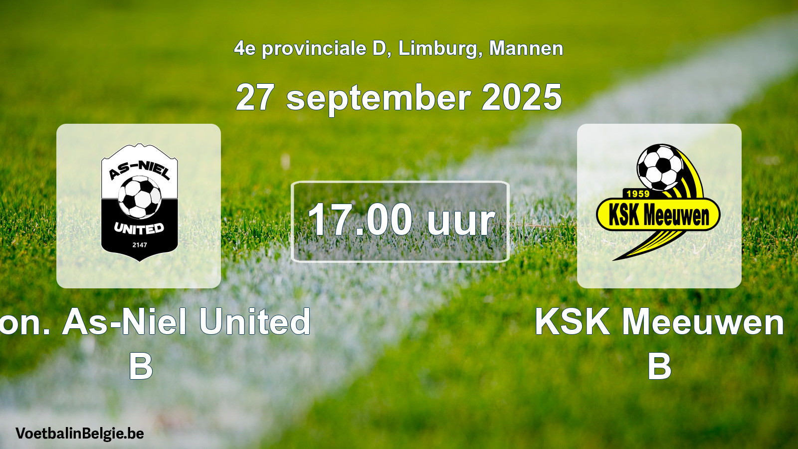 Geplantes Spiel männer-Fußball: Kon. As-Niel United B - KSK Meeuwen B (27 September 2025)