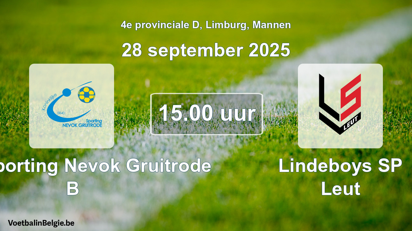 Geplande wedstrijd mannenvoetbal: Kon. Sporting Nevok Gruitrode B - Lindeboys SP Leut (28 september 2025)