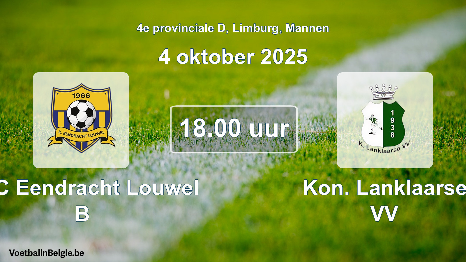 Geplantes Spiel männer-Fußball: KFC Eendracht Louwel B - Kon. Lanklaarse VV (4 Oktober 2025)