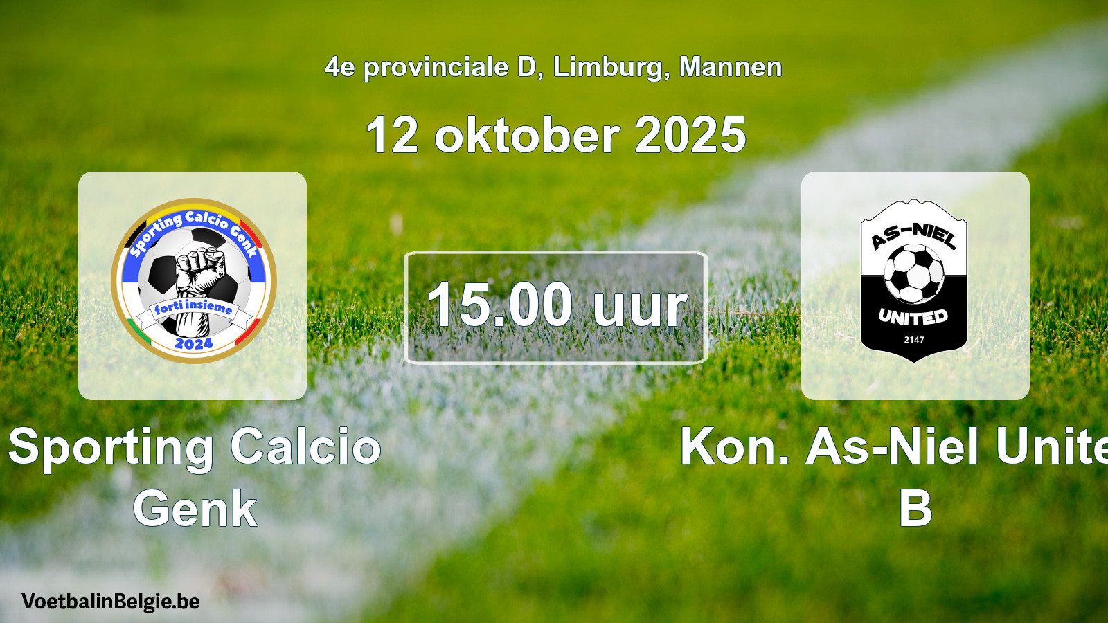 Scheduled match men football: Sporting Calcio Genk - Kon. As-Niel United B (12 October 2025)