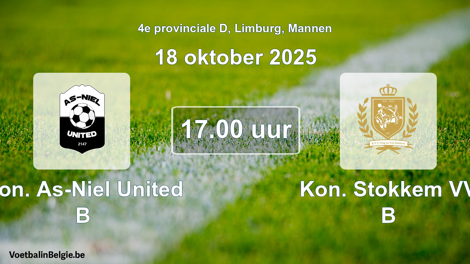 Geplantes Spiel männer-Fußball: Kon. As-Niel United B - Kon. Stokkem VV B (18 Oktober 2025)