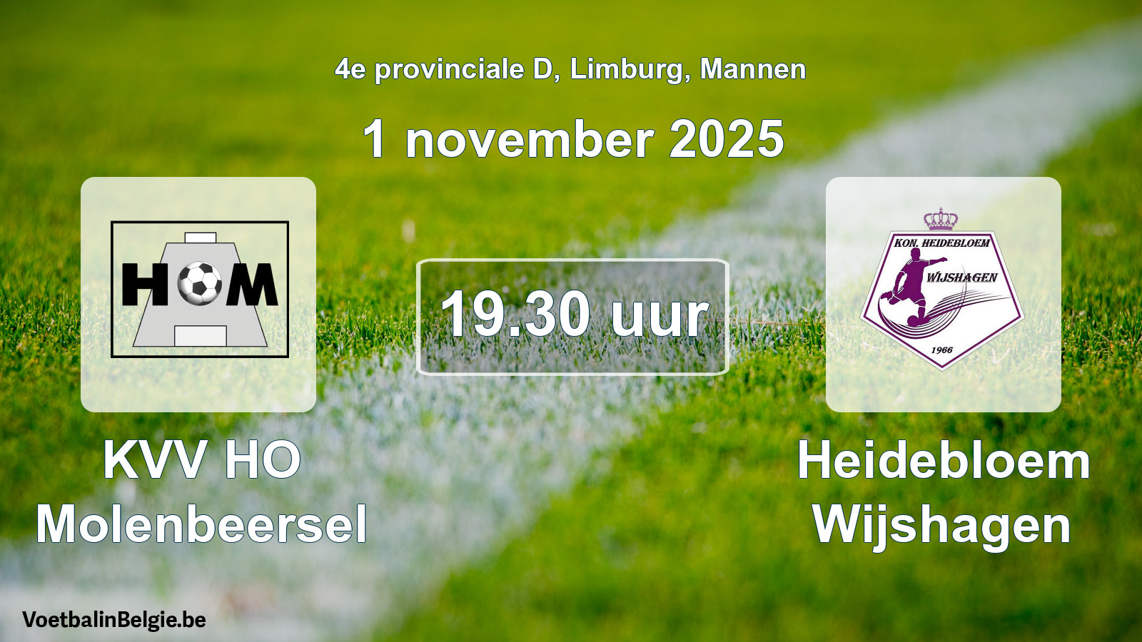Match prévu football hommes: KVV HO Molenbeersel - Heidebloem Wijshagen (1 novembre 2025)