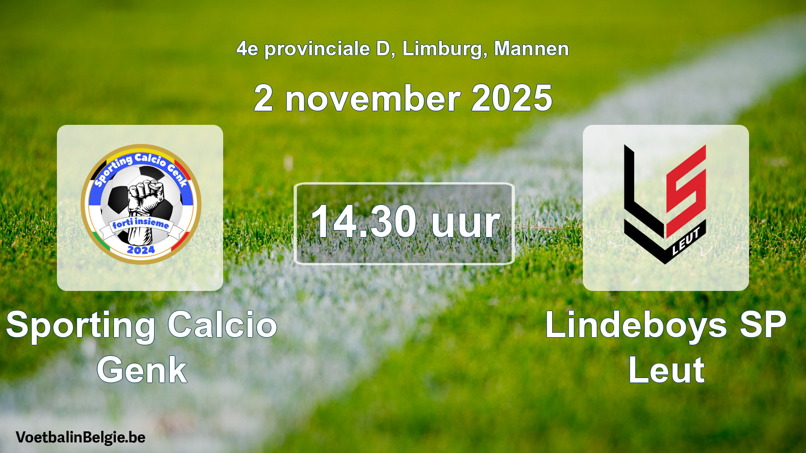 Scheduled match men football: Sporting Calcio Genk - Lindeboys SP Leut (2 November 2025)