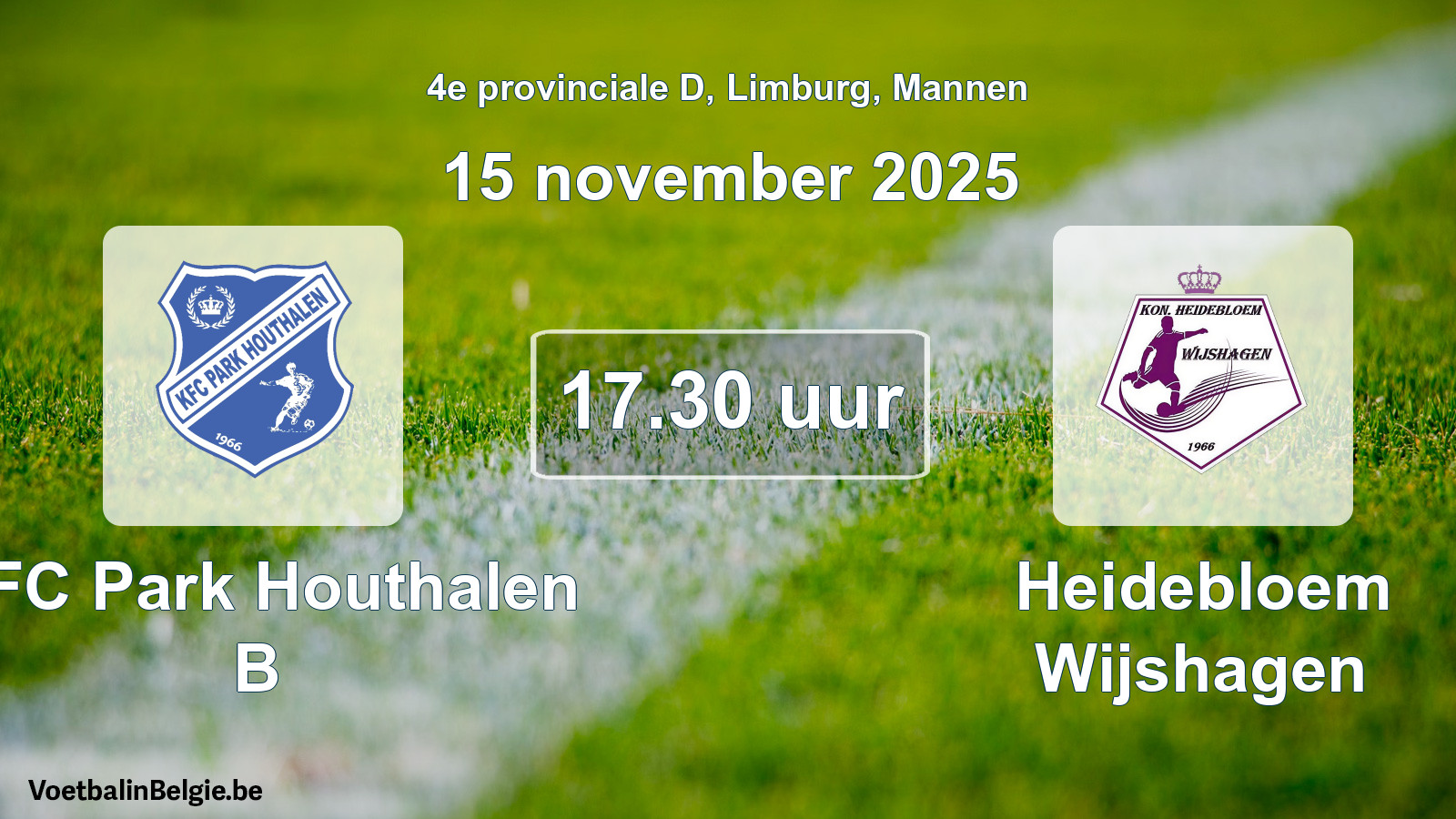 Scheduled match men football: KFC Park Houthalen B - Heidebloem Wijshagen (15 November 2025)