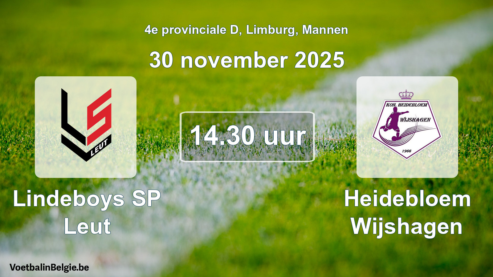 Scheduled match men football: Lindeboys SP Leut - Heidebloem Wijshagen (30 November 2025)