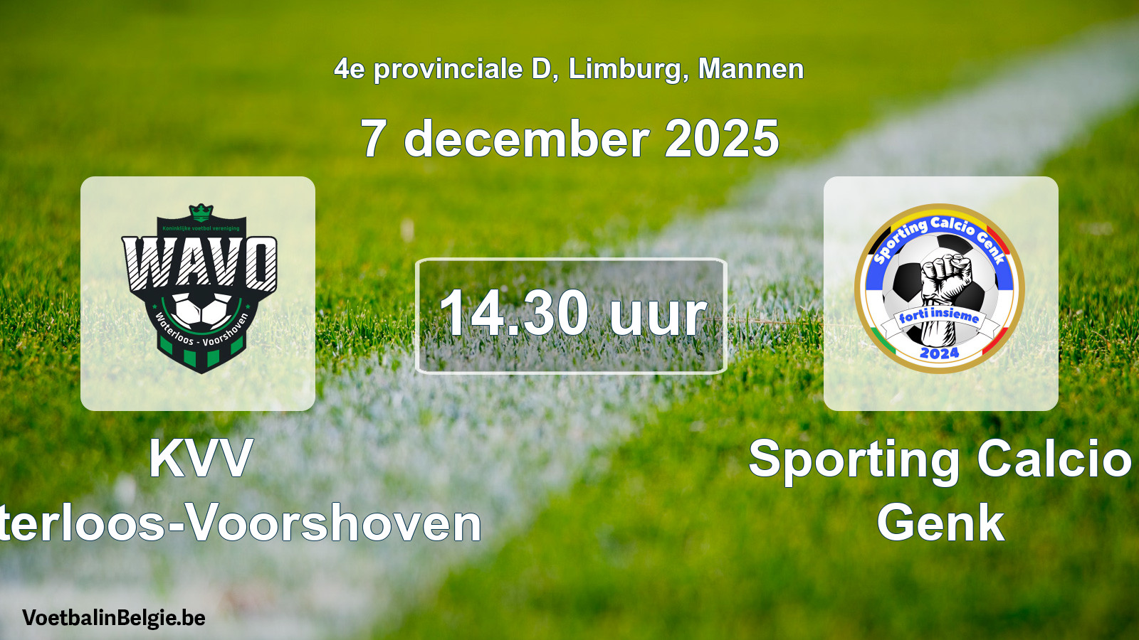 Scheduled match men football: KVV Waterloos-Voorshoven - Sporting Calcio Genk (7 December 2025)