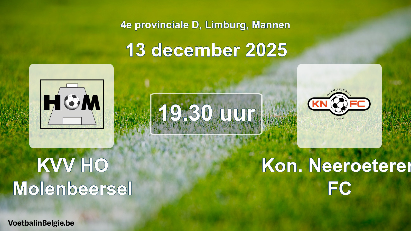 Geplande wedstrijd mannenvoetbal: KVV HO Molenbeersel - Kon. Neeroeteren FC (13 december 2025)