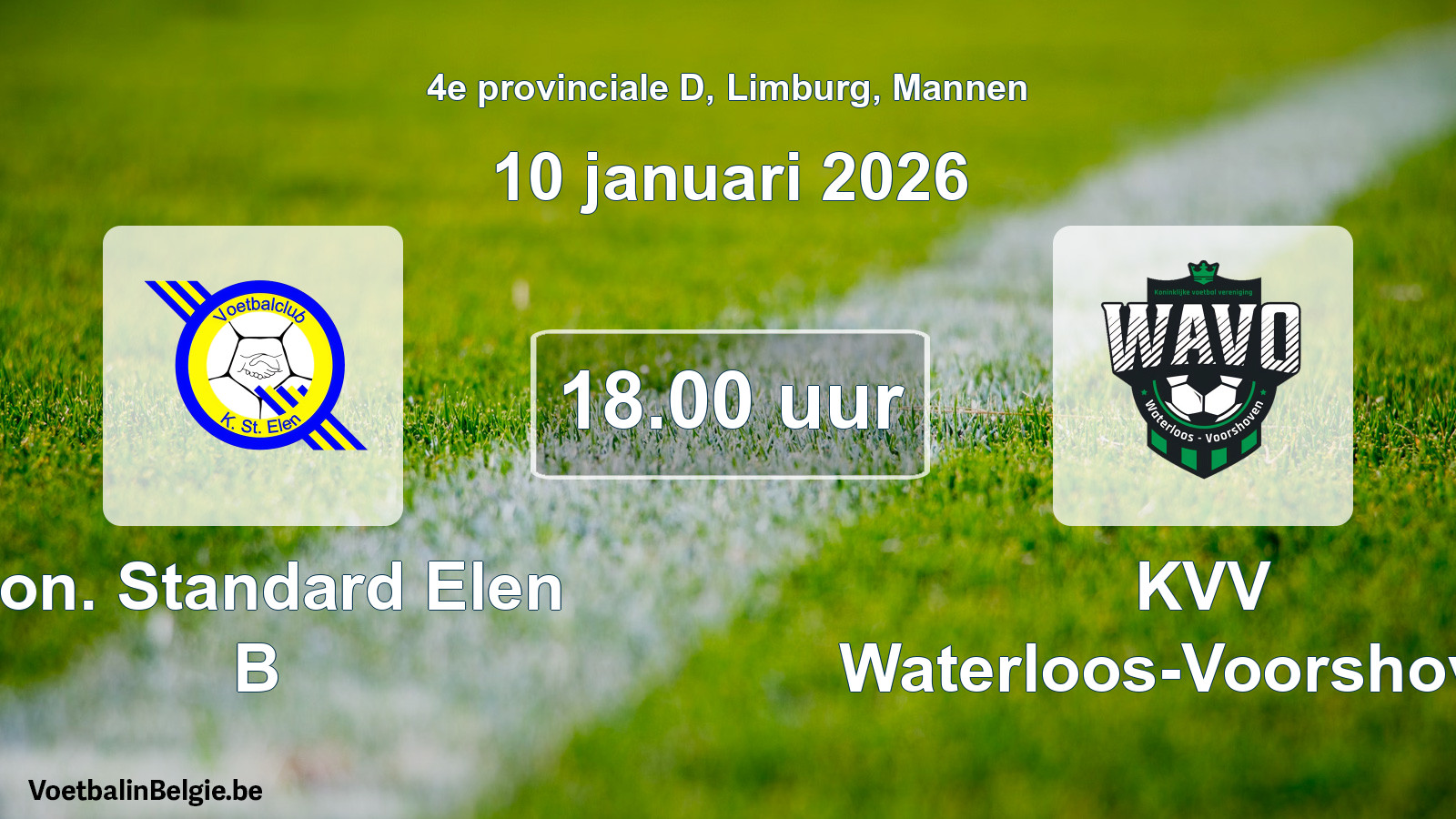 Scheduled match men football: Kon. Standard Elen B - KVV Waterloos-Voorshoven (10 January 2026)