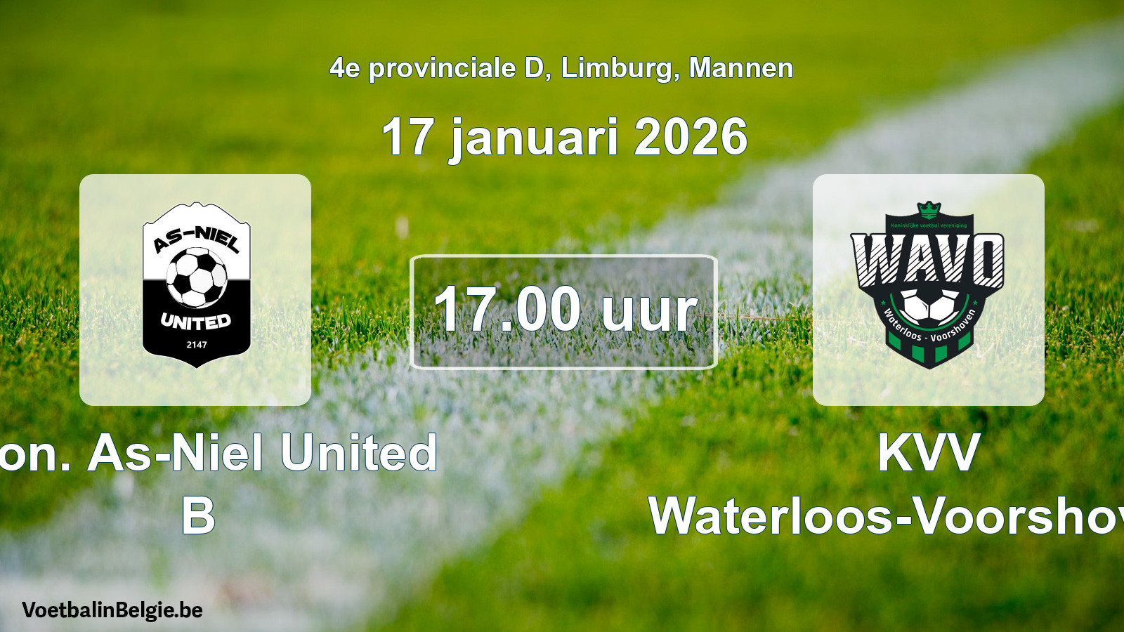 Geplantes Spiel männer-Fußball: Kon. As-Niel United B - KVV Waterloos-Voorshoven (17 Januar 2026)