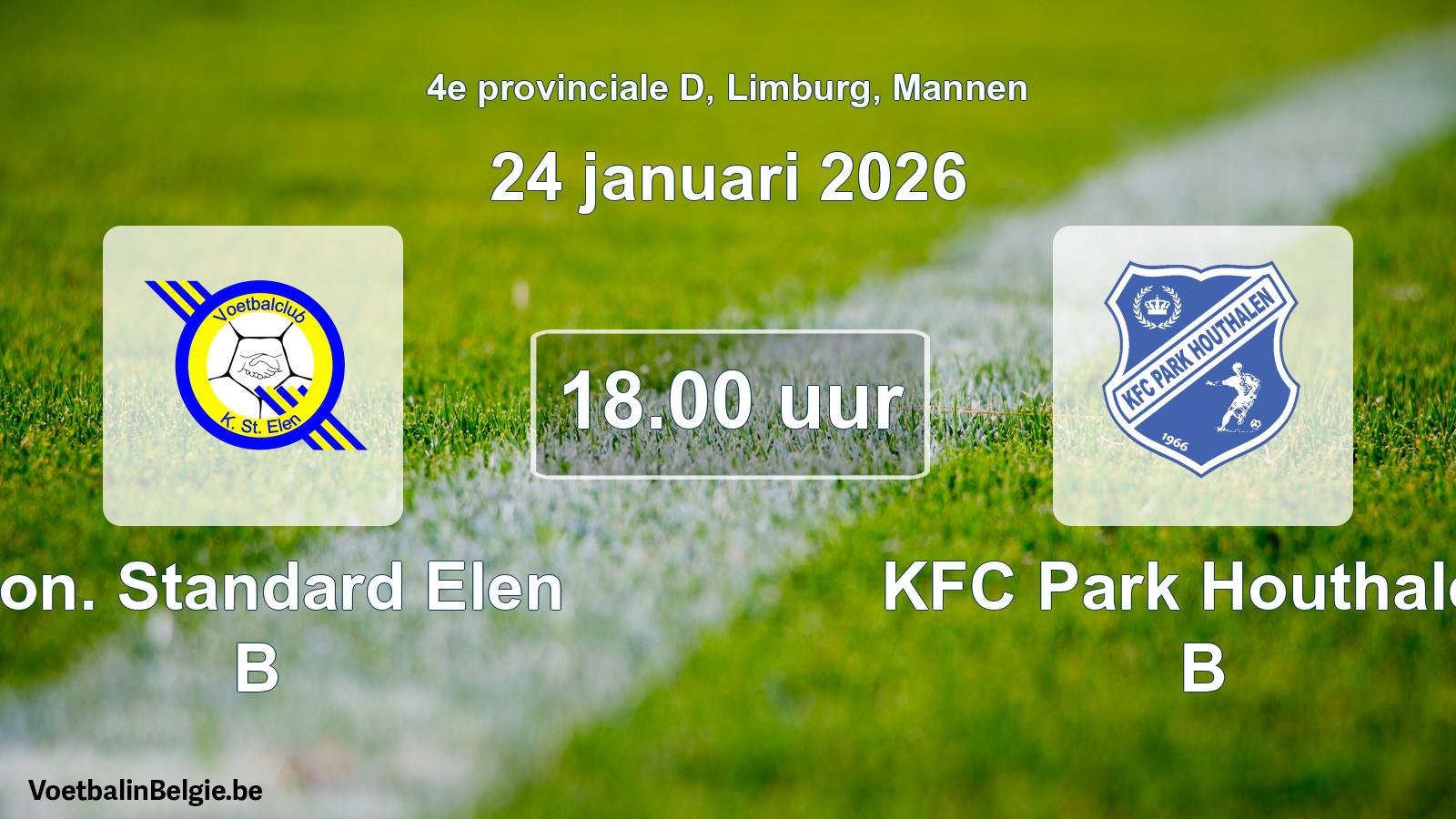 Scheduled match men football: Kon. Standard Elen B - KFC Park Houthalen B (24 January 2026)