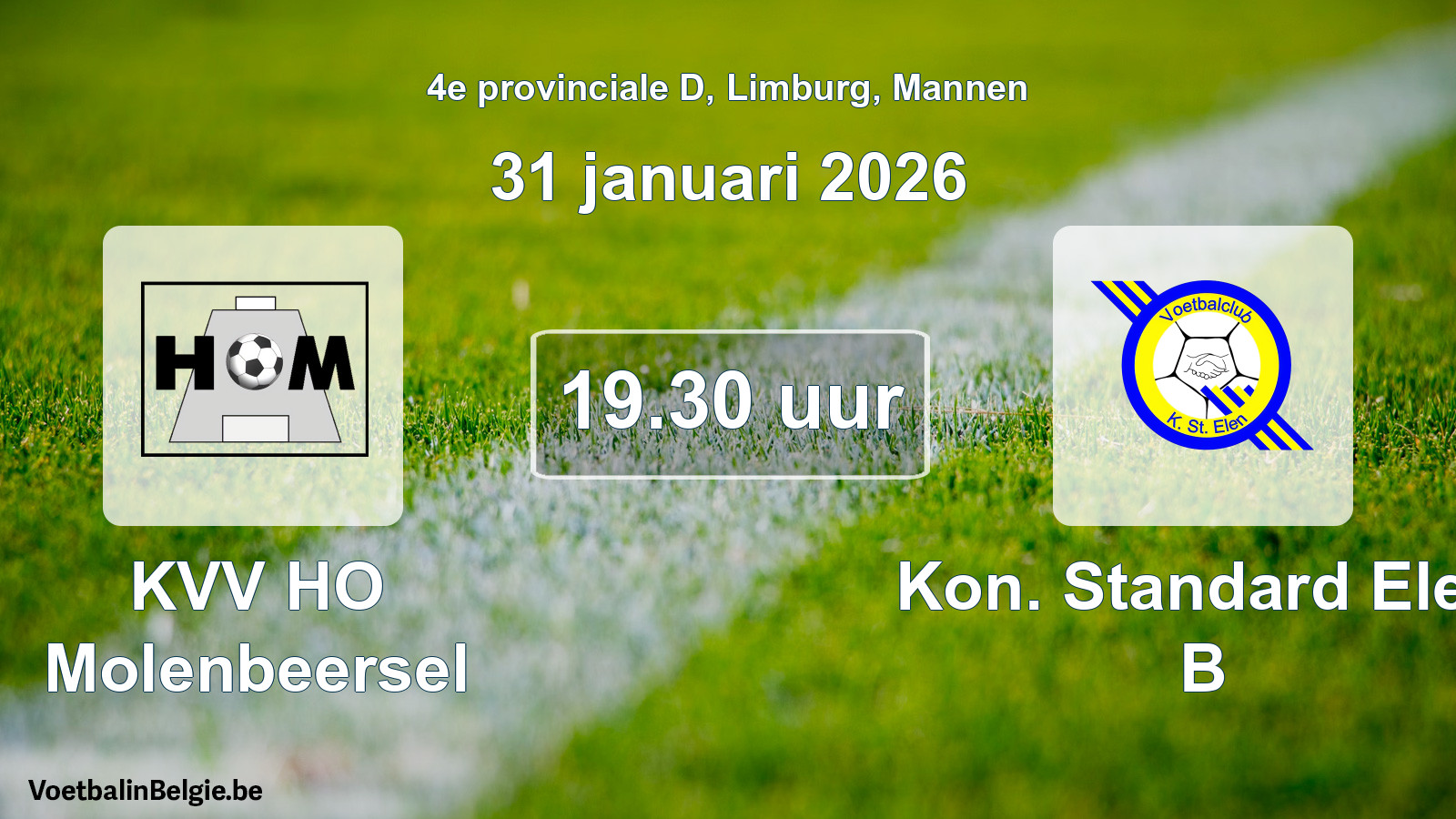 Scheduled match men football: KVV HO Molenbeersel - Kon. Standard Elen B (31 January 2026)