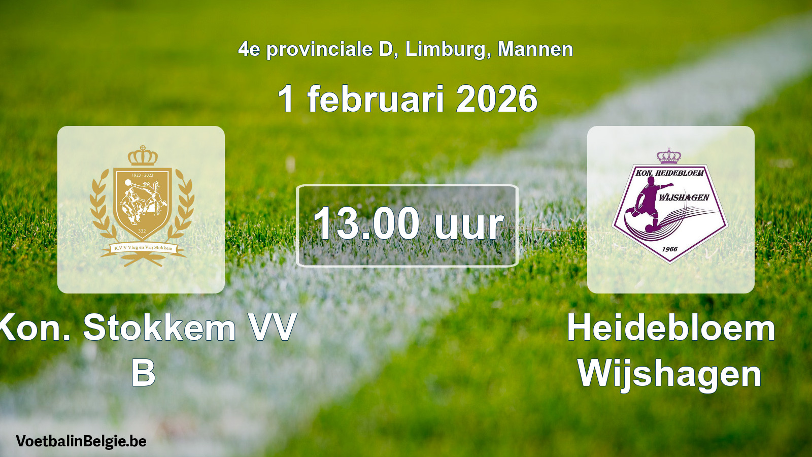 Scheduled match men football: Kon. Stokkem VV B - Heidebloem Wijshagen (1 February 2026)