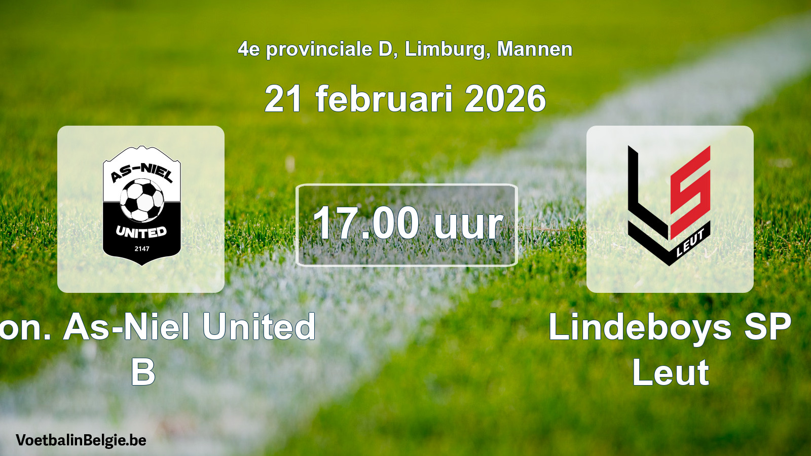 Geplantes Spiel männer-Fußball: Kon. As-Niel United B - Lindeboys SP Leut (21 Februar 2026)