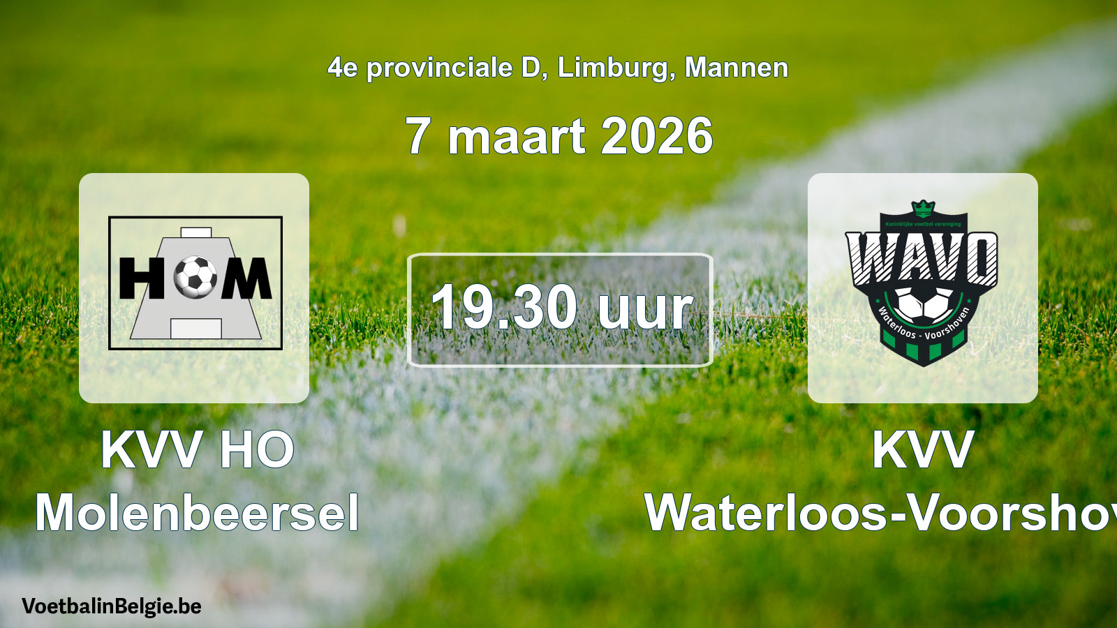 Geplantes Spiel männer-Fußball: KVV HO Molenbeersel - KVV Waterloos-Voorshoven (7 März 2026)