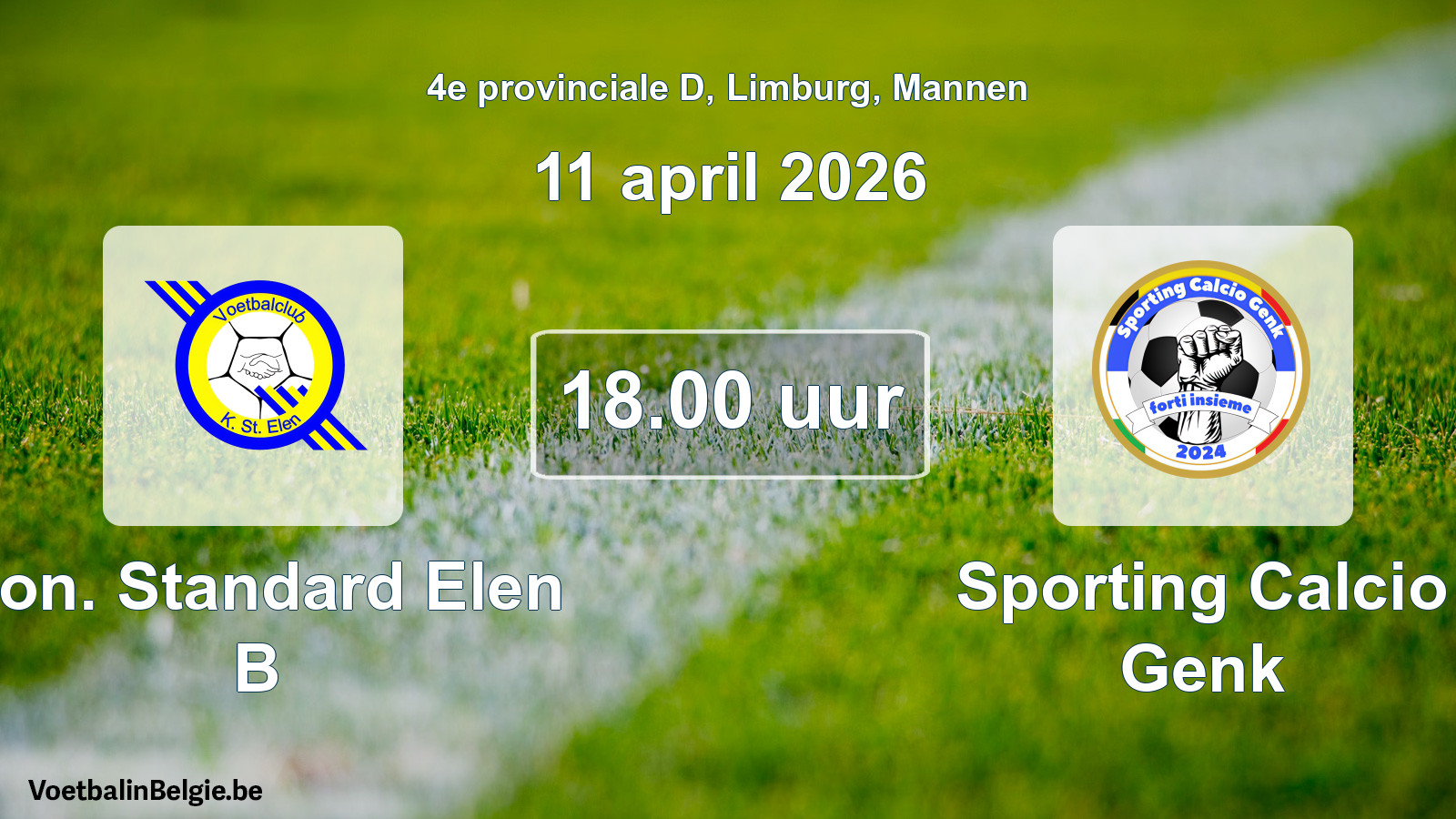 Scheduled match men football: Kon. Standard Elen B - Sporting Calcio Genk (11 April 2026)