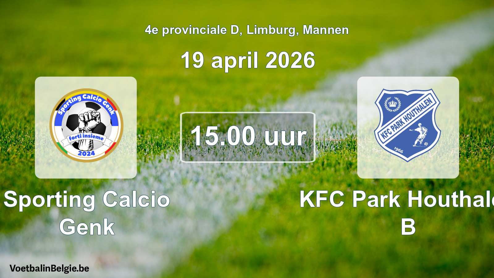 Scheduled match men football: Sporting Calcio Genk - KFC Park Houthalen B (19 April 2026)