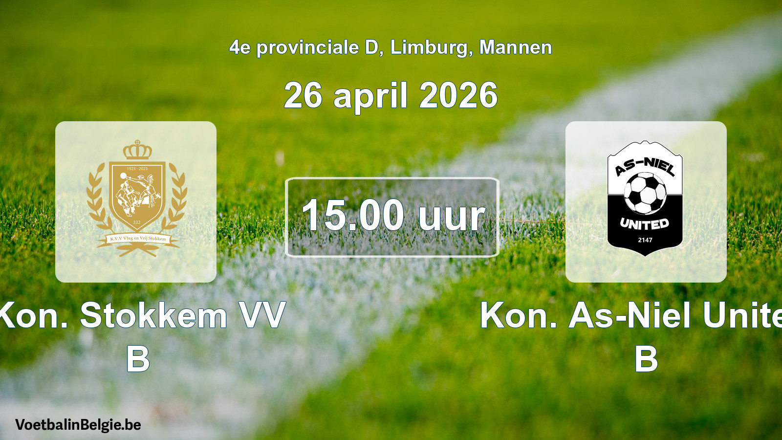 Scheduled match men football: Kon. Stokkem VV B - Kon. As-Niel United B (26 April 2026)