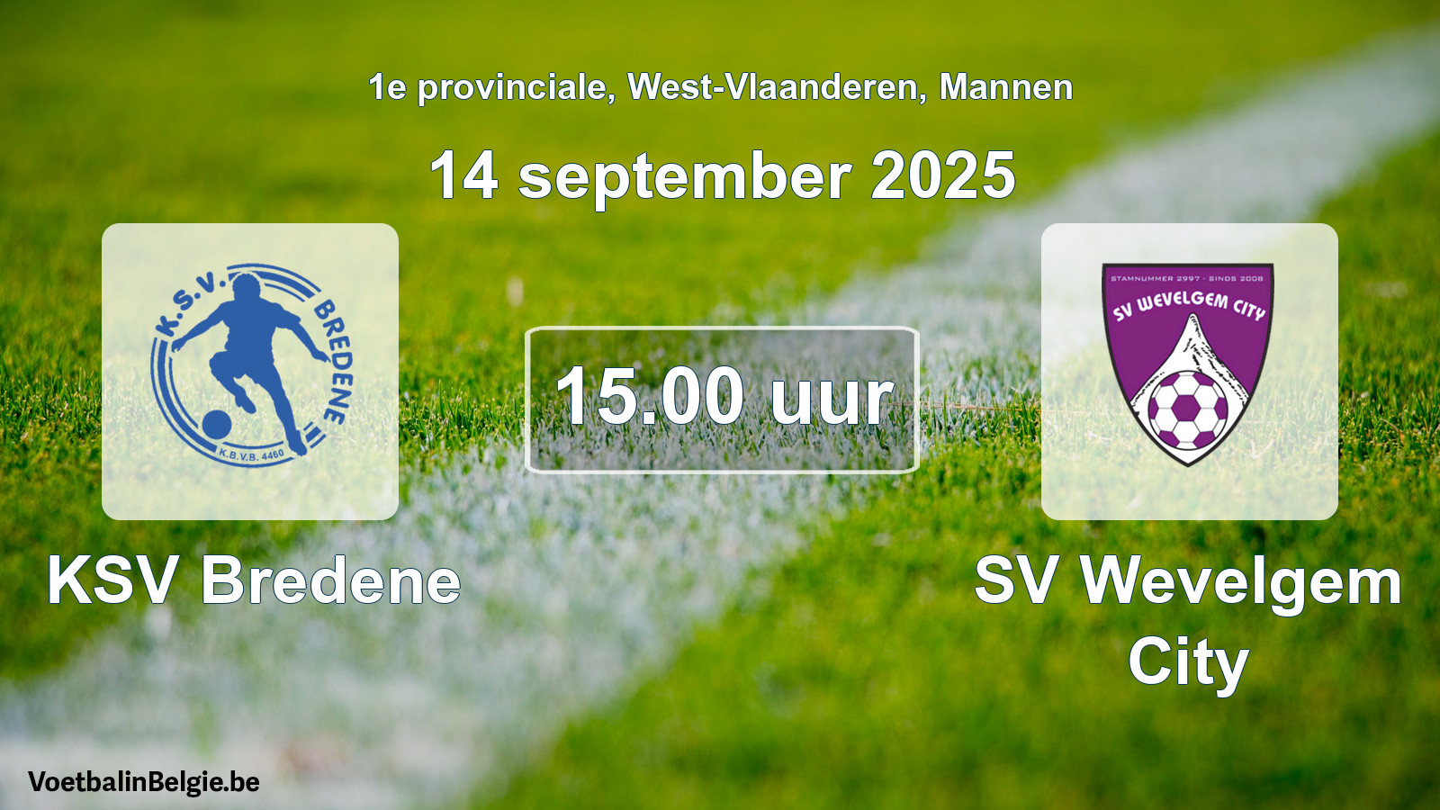 Geplande wedstrijd mannenvoetbal: KSV Bredene - SV Wevelgem City (14 september 2025)