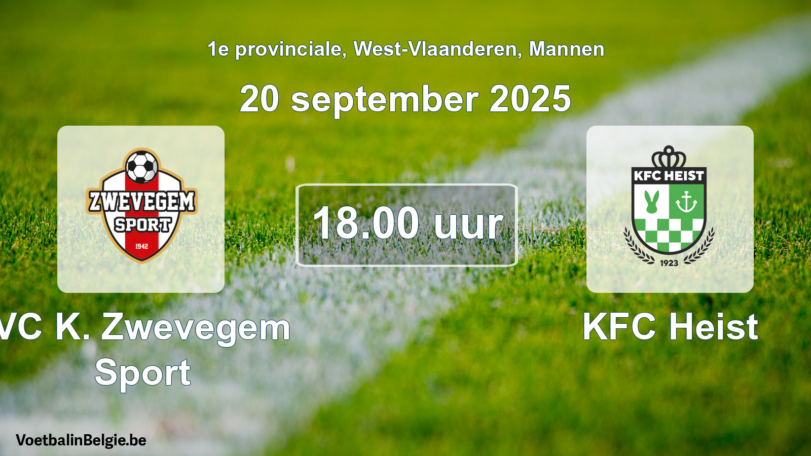 Scheduled match men football: VC K. Zwevegem Sport - KFC Heist (20 September 2025)