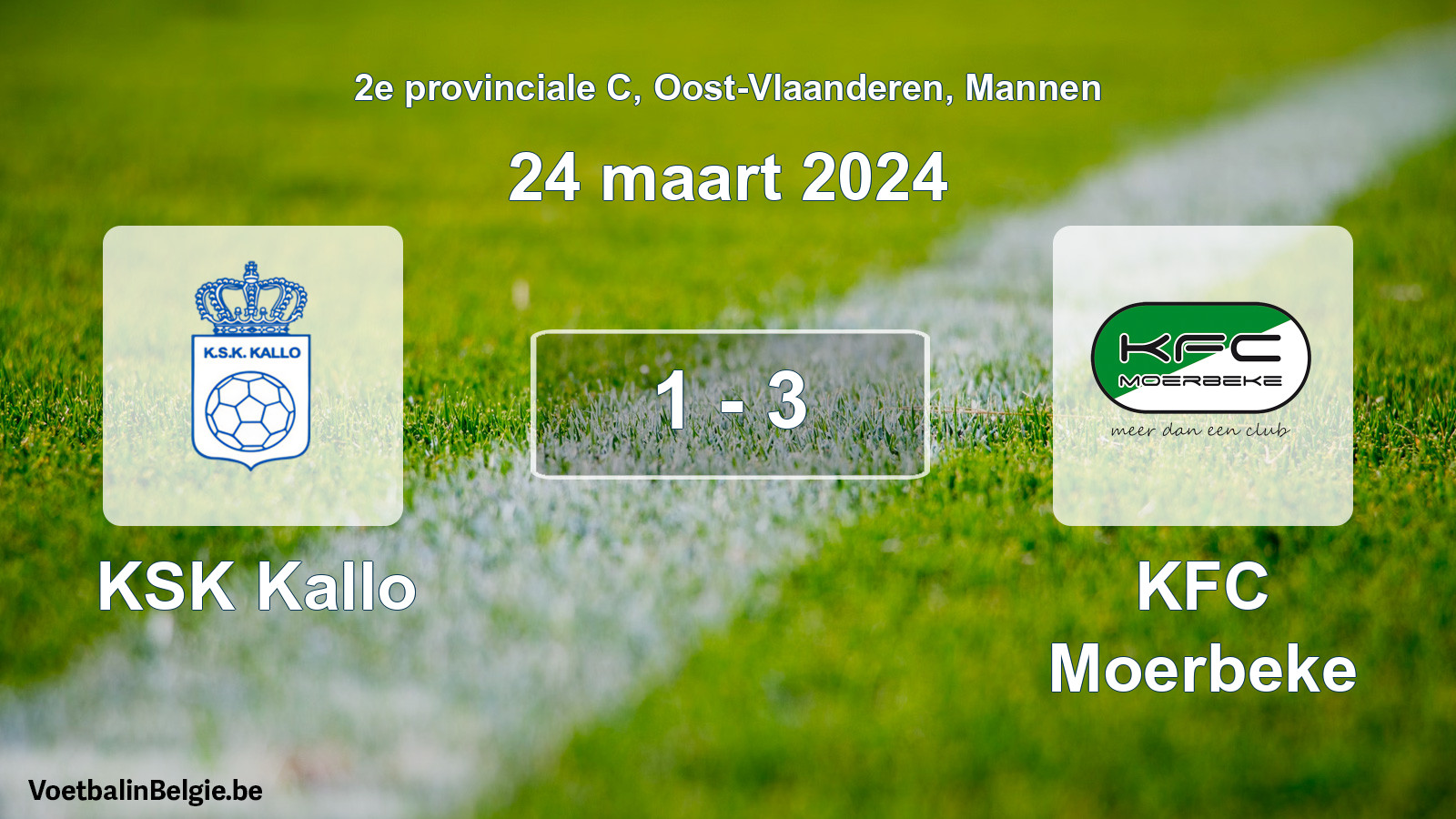 Gespeelde wedstrijd mannenvoetbal: KSK Kallo - KFC Moerbeke 1 - 3 (24 maart 2024)
