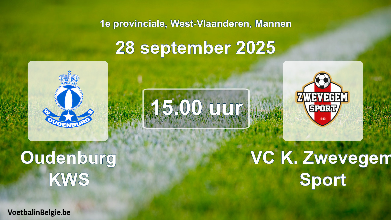Geplande wedstrijd mannenvoetbal: Oudenburg KWS - VC K. Zwevegem Sport (28 september 2025)