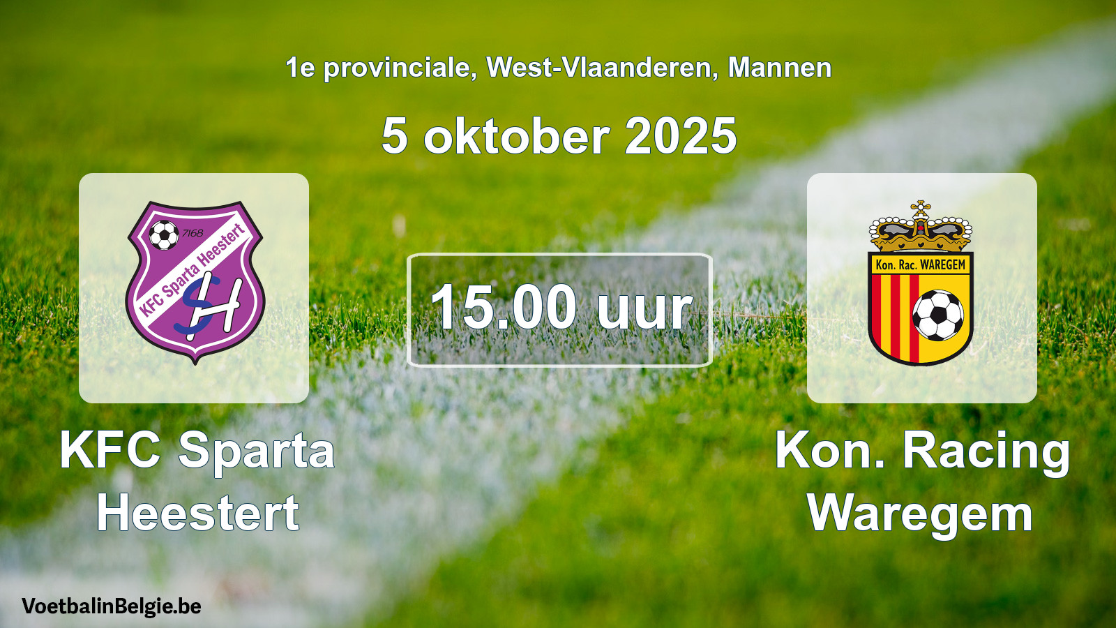 Scheduled match men football: KFC Sparta Heestert - Kon. Racing Waregem (5 October 2025)