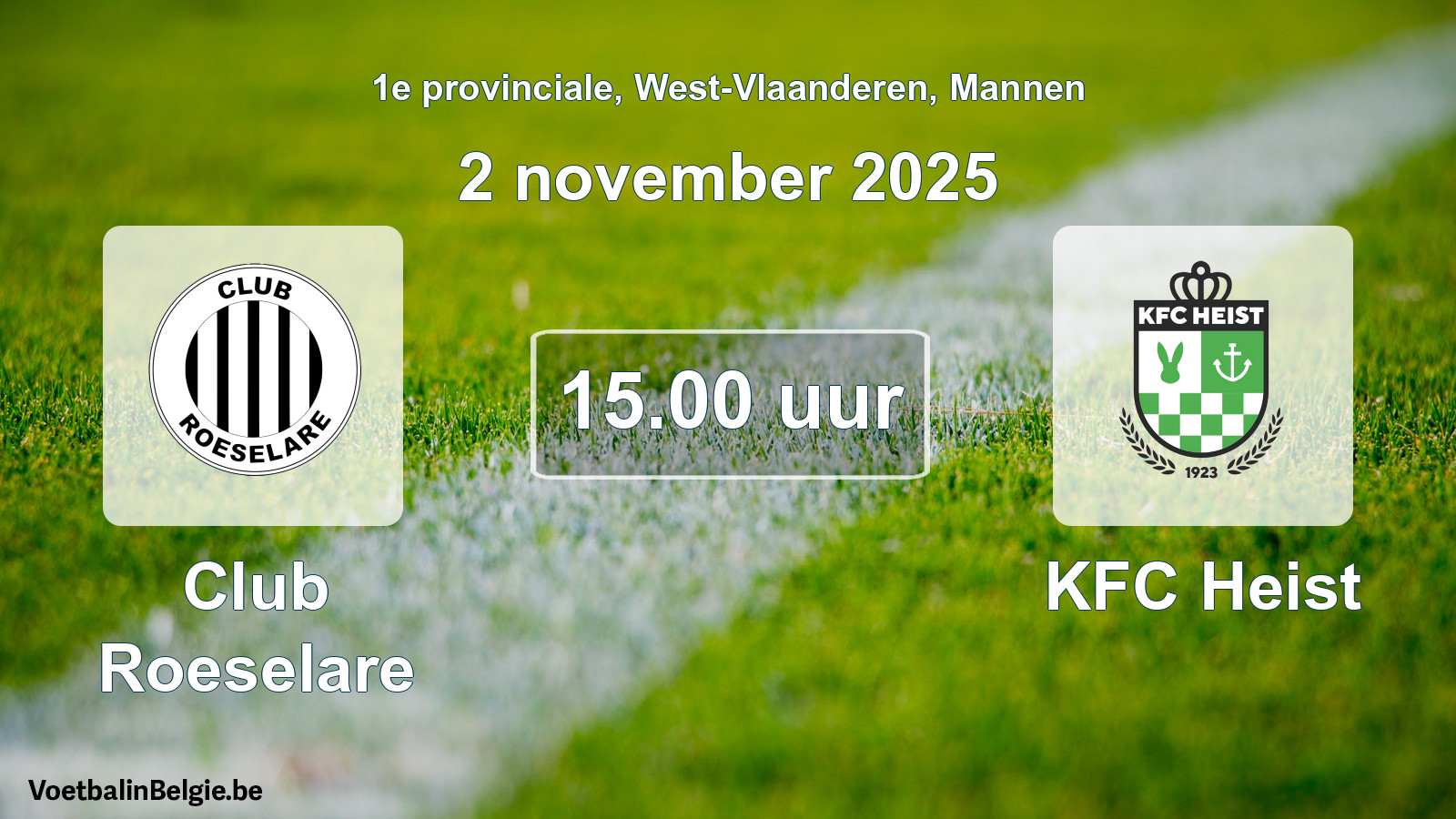 Scheduled match men football: Club Roeselare - KFC Heist (2 November 2025)