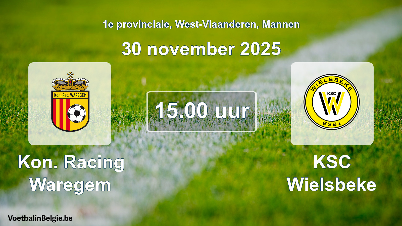 Geplande wedstrijd mannenvoetbal: Kon. Racing Waregem - KSC Wielsbeke (30 november 2025)