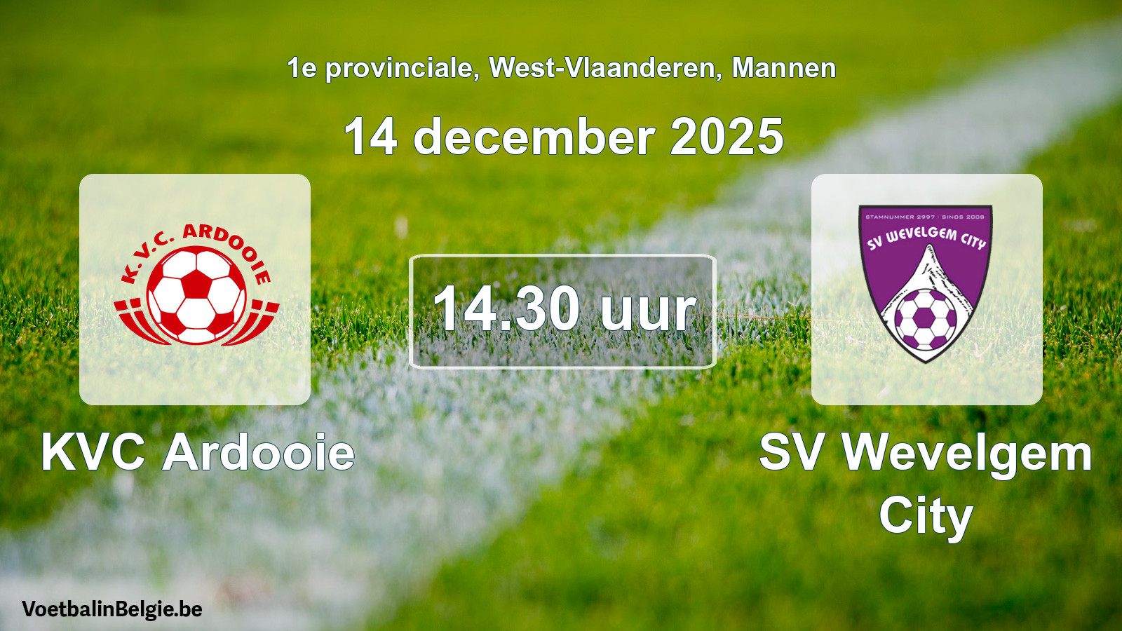 Geplande wedstrijd mannenvoetbal: KVC Ardooie - SV Wevelgem City (14 december 2025)
