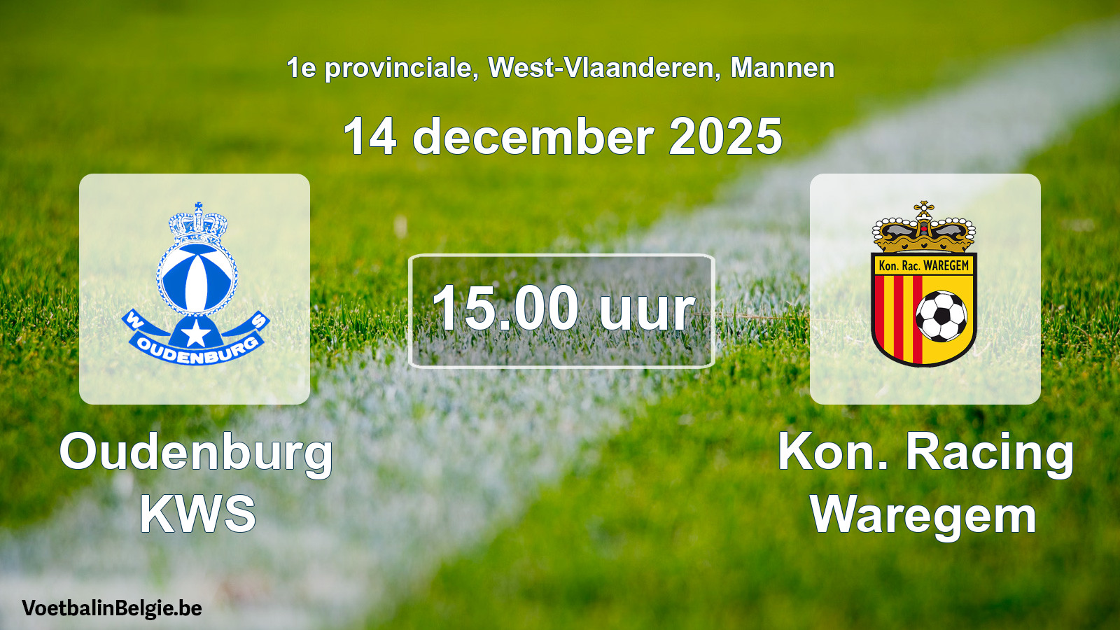 Scheduled match men football: Oudenburg KWS - Kon. Racing Waregem (14 December 2025)