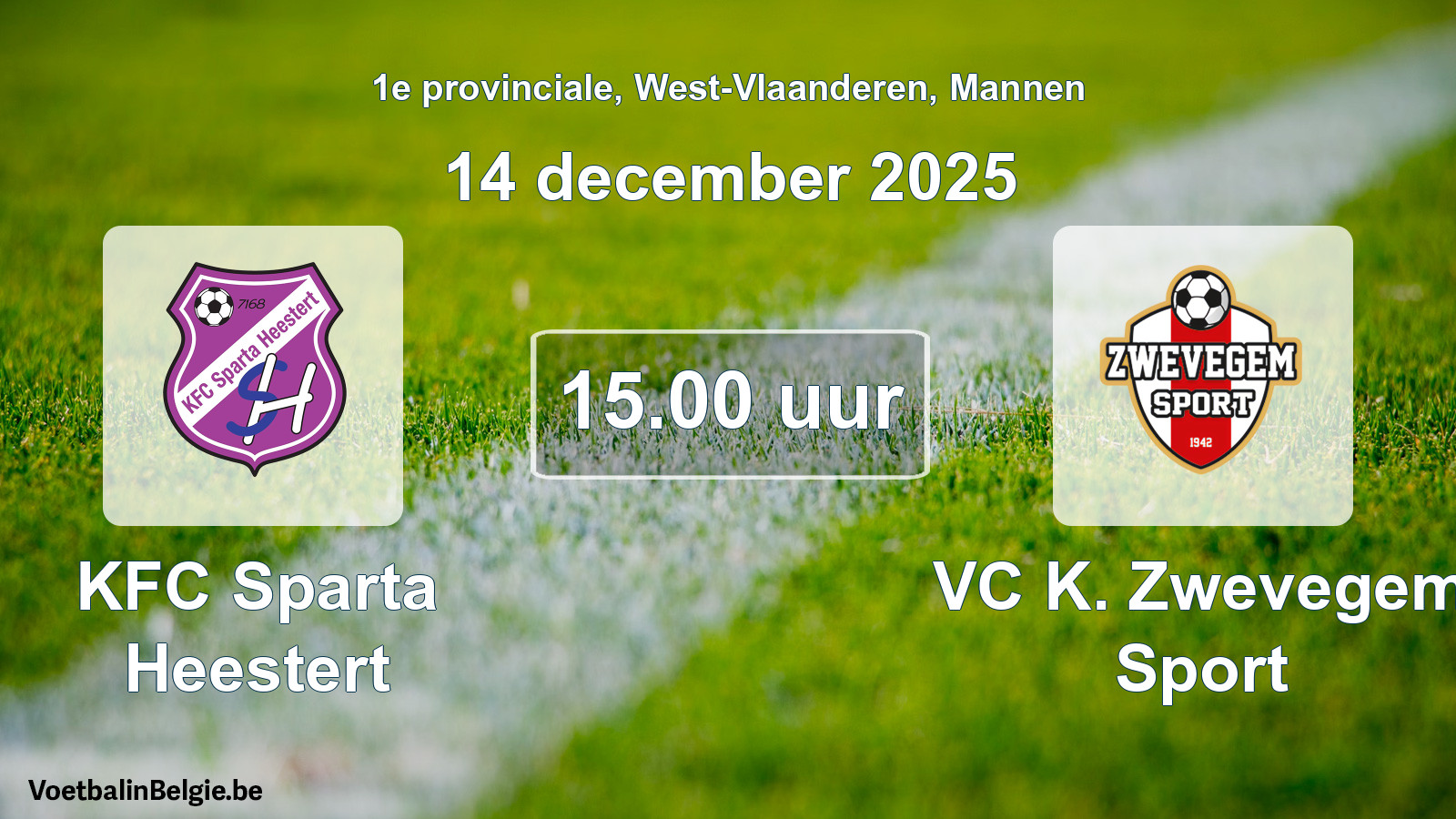 Geplande wedstrijd mannenvoetbal: KFC Sparta Heestert - VC K. Zwevegem Sport (14 december 2025)