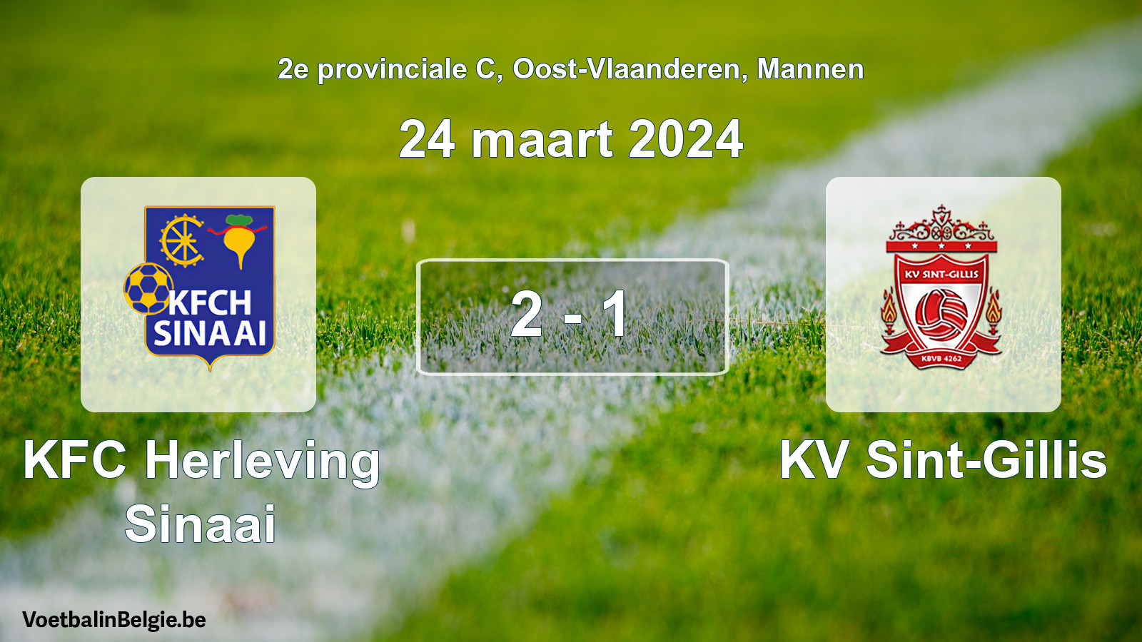 Gespeelde wedstrijd mannenvoetbal: KFC Herleving Sinaai - KV Sint-Gillis 2 - 1 (24 maart 2024)