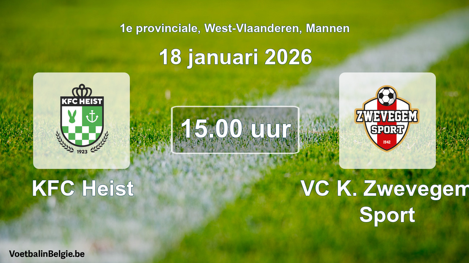 Scheduled match men football: KFC Heist - VC K. Zwevegem Sport (18 January 2026)