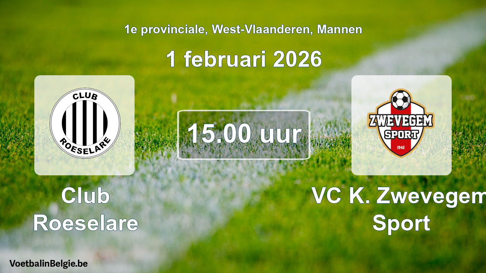 Geplande wedstrijd mannenvoetbal: Club Roeselare - VC K. Zwevegem Sport (1 februari 2026)