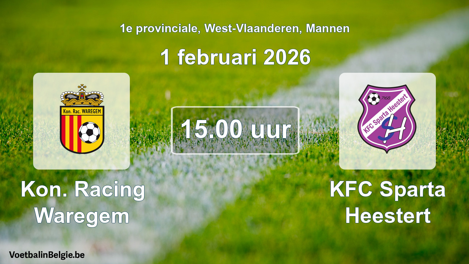 Scheduled match men football: Kon. Racing Waregem - KFC Sparta Heestert (1 February 2026)