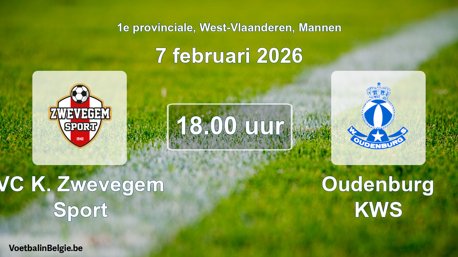 Scheduled match men football: VC K. Zwevegem Sport - Oudenburg KWS (7 February 2026)