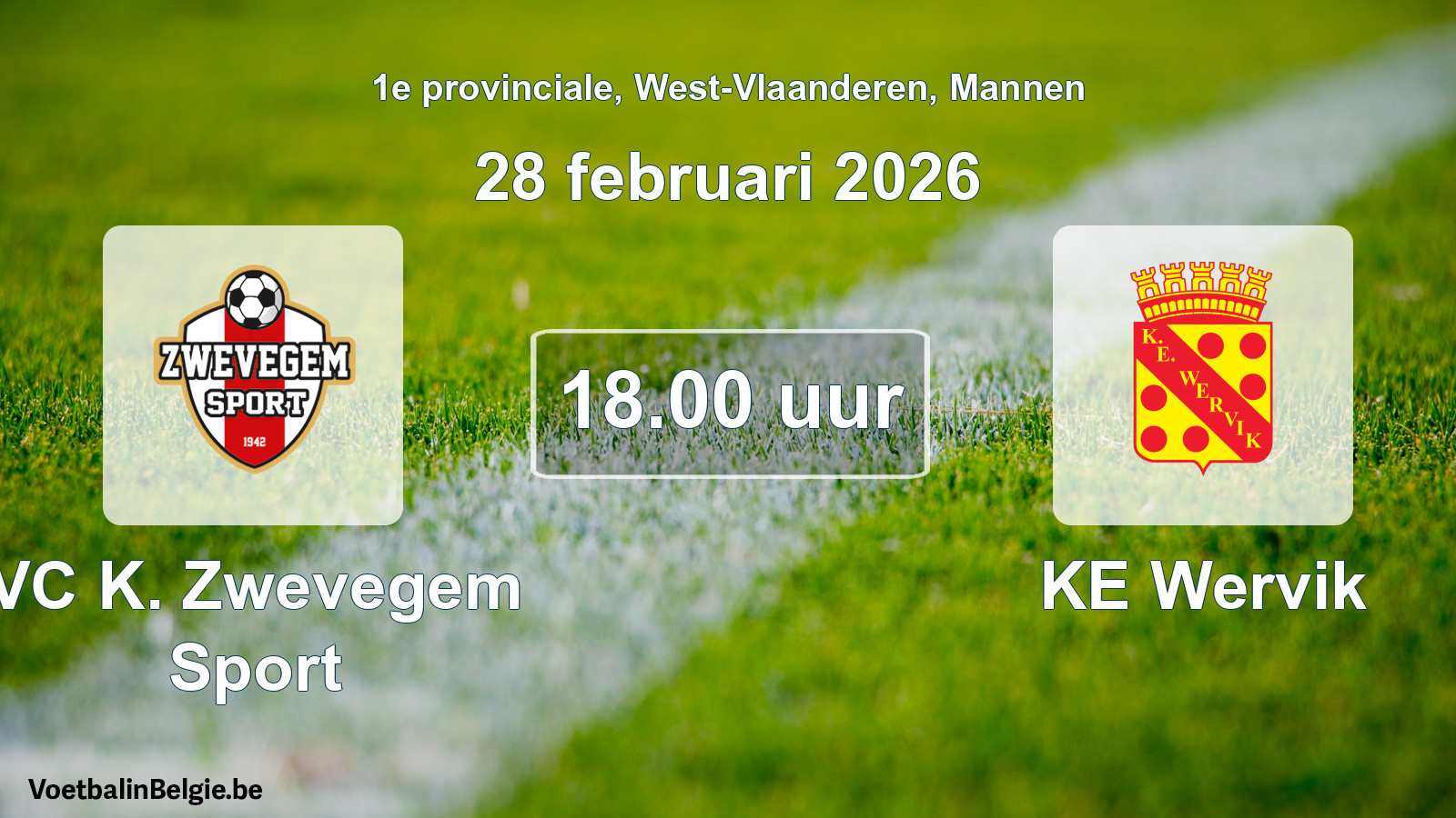 Geplantes Spiel männer-Fußball: VC K. Zwevegem Sport - KE Wervik (28 Februar 2026)