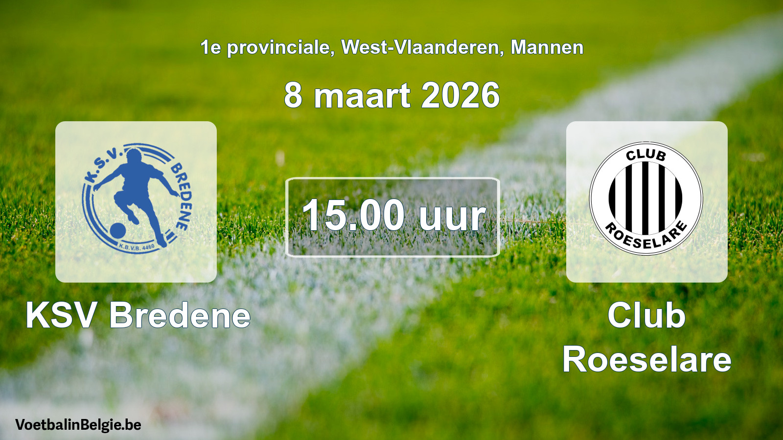 Geplande wedstrijd mannenvoetbal: KSV Bredene - Club Roeselare (8 maart 2026)